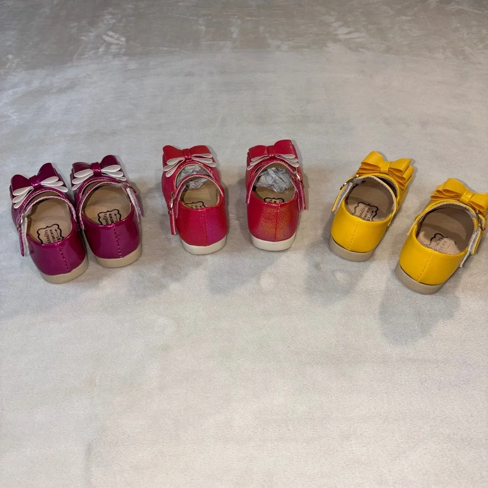 Pipperdoodles Toddler Mary Jane Bow Shoes Size 4 Magenta Red Yellow Bundle
